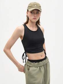 Gameset SHEIN Sport Women's Black Drawstring Cropped Fitness Tank Top - Black - View 3