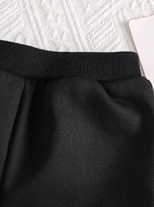 SHEIN Playful Pals 2 件套男婴连帽拉链夹克 + 裤子套装，字母和星星印花，街头休闲运动装，适合秋冬日常穿着 - 黑色 - 查看 7