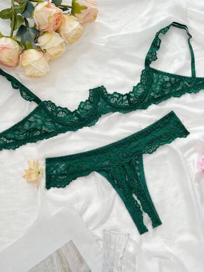 SHEIN Bộ đồ lót ren khoét sâu quyến rũ (2 món có gọng)