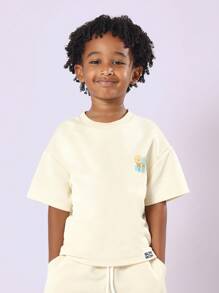 SUMWON 清凉清新冰淇淋印花夏季套装抽绳短裤搭配服装休闲沙滩度假T恤短款套装 - 黃色 - 查看 3