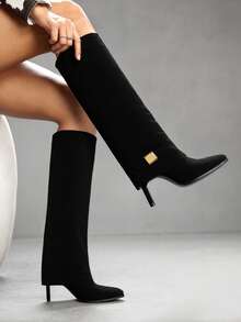 CUCCOO SZL 女士尖头高筒细高跟过膝长靴，性感时尚女士圣诞马靴