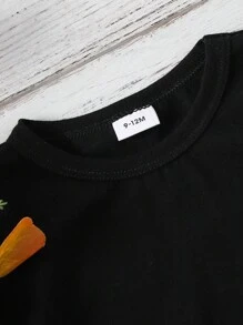 幼儿男童圆领“MAMA'S BOY”字母印花图案T恤，春夏，节日，情人节，中国新年 - 黑色 - 查看 5