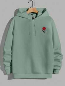 EURMUSE Áo nỉ có mũ trùm đầu thường xuyên họa tiết Rose Embriodery dành cho nam - Màu xanh Bạc hà - Xem 1