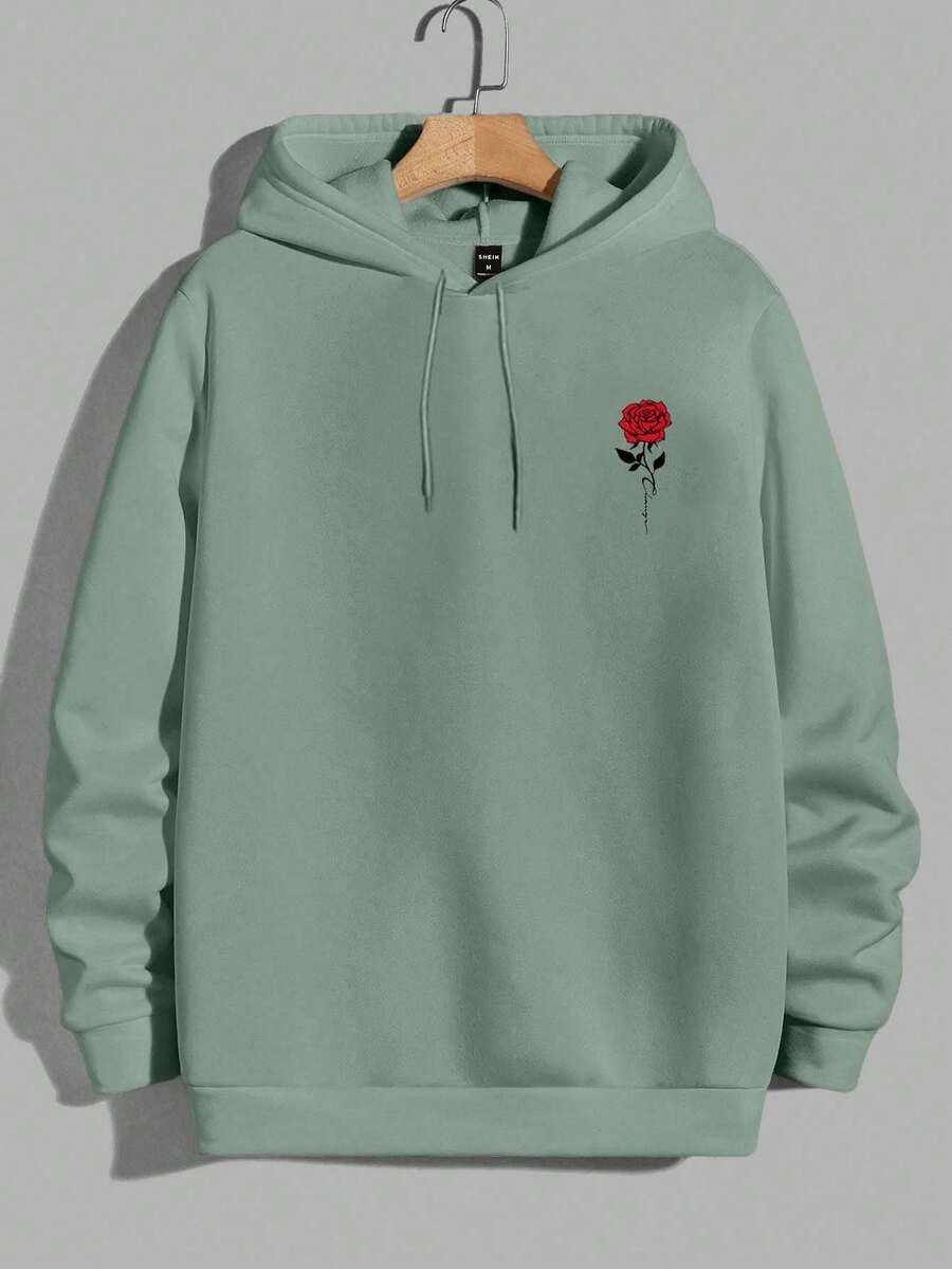 EURMUSE Áo nỉ có mũ trùm đầu thường xuyên họa tiết Rose Embriodery dành cho nam - Màu xanh Bạc hà - Xem 1