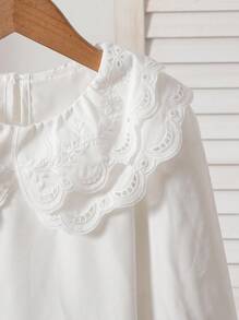 Sparklyn Blusa casual da principessa con colletto Peter Pan, doppio strato, con ricamo e bordo in pizzo, manica lunga, adatta per il ritorno a scuola, divisa scolastica, vacanze, feste, regali di compleanno, primavera e autunno