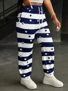 INAWLY 女士條紋五角星運動長褲 - 彩色 - 查看 3