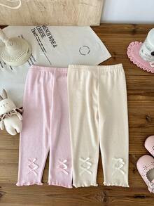 SHEIN Pantalones con decoración de lazo de princesa dulce estilo coreano, para primavera/otoño