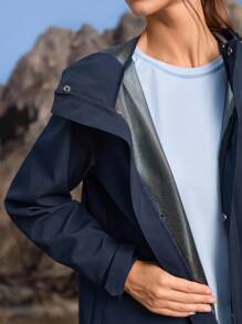 In My Nature 女士休闲纯色简约双口袋连帽户外风衣 - 藏蓝色 - 查看 5