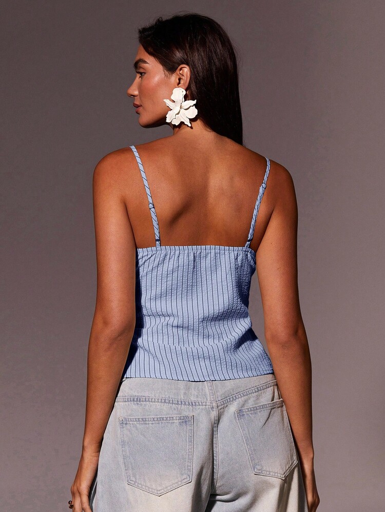 Athîral Camiseta de tirantes de mujer de moda de verano, casual y con textura a rayas - Azul - Añade 2
