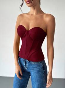 Firerie Women's Elegant Solid Color Bralette Crop Top - Burgundy - View 4