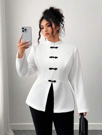 Elenzga Plus Size Elegant High-End Women Jacket With Stand Collar