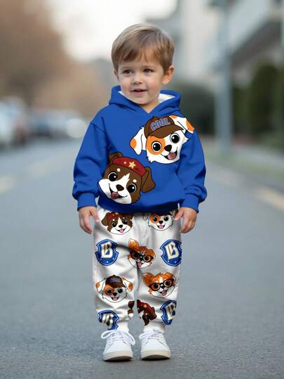 SHEIN 儿童精选系列，日常基础款，快乐儿童，儿童粉彩色系，机车风，家庭旅行，快乐时光，我爱妈妈，我爱爸爸，温馨家园，酷炫儿童，男婴休闲宽松舒适柔软针织连帽卫衣套装，适合秋冬季男婴服装套装，男婴服装套装，狗狗服装，幼儿男童服装，男童服装套装，儿童男童服装套装，秋季