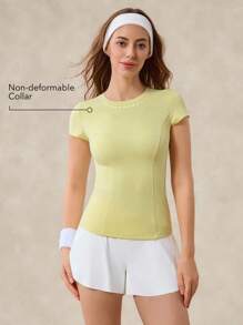 OutZeal Women Sweat Wicking Tummy Control Soft Tight T-Shirt Sports Tee Running Tennis Gym Workout Tops - Yellow - View 4