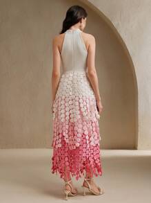 Anewsta 女装春夏音乐节挂脖镂空新款针梭织拼布流苏粉杏色无袖连衣裙 - 彩色 - 查看 2