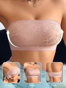 SHEIN 1pc Women Lace Wireless Bandeau Bra - Apricot - View 6