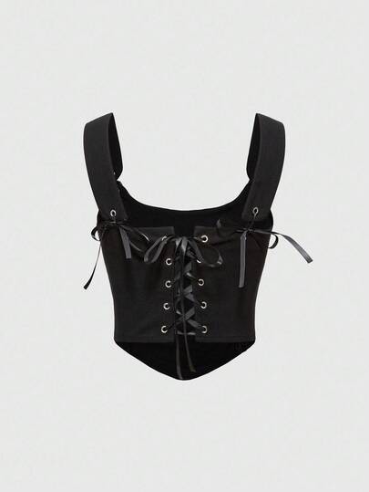 Goth Top corto tipo bustier con bordado de rosa y enredadera de estilo gótico vintage para mujer