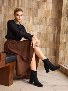 MOTF PREMIUM PU LEATHER SIDE ZIPPER HEELED ANKLE BOOTS FOR CHRISTMAS - Black - View 8