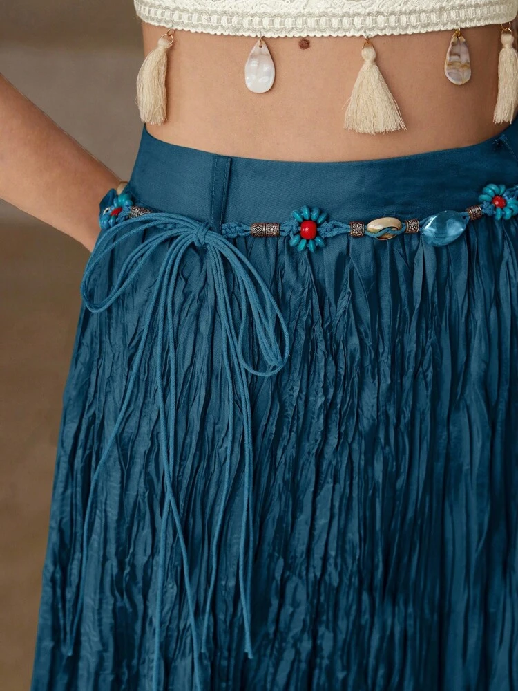 SOLID TEXTURED HIGH WAIST MAXI SKIRT WITHOUT BELT