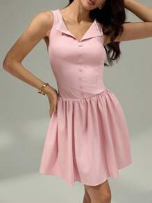 Modelyn Women's Elegant Solid Color Contrast Lace Button Decor Summer Dress, Fashionable, Casual, And Elegant Autumn Back-To-School Dress For Parties, Birthdays, And Evening Events, Halloween Costumes, And Dresses Perfect For Moms