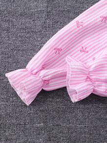 Mädchen Tween Jumpsuit mit Schleife, Streifen-Allover-Muster, Rüschenärmeln, Taillenbindung - Pink - Übersicht 6