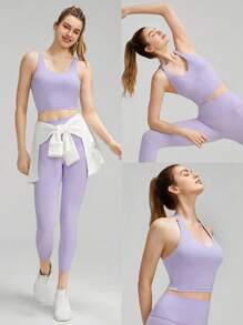 GLOWMODE FeatherFit™ Double Time Adjustable Halter Sports Bra Tank Top Light Support Low Impact Yoga Daily - Lavender Haze - View 7
