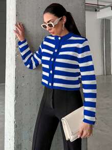 EURMUSE 女單排扣條紋開襟衫