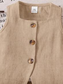 Babygirl 夏季休闲卡其色无袖上衣和松紧腰宽松裤套装 - 卡其色 - 查看 3