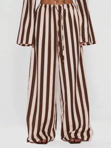MUSERA Women Pants Wide Leg Stripe Linen Look Trouser Holiday, Linen Pant, Summer, Beach Vacation  Party  Spring - Multicolor - View 2
