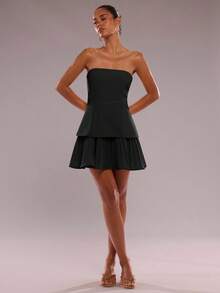 SHEIN BAE Váy ống đơn sắc tối giản thường ngày dành cho nữ - màu đen - Xem 4