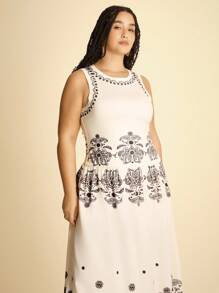 CAJUNI Maxikleid in Große Größen für Damen mit Muster, ärmellos, Lässig - Herbstkleider für Frauen - Verschiedenfarbig - Übersicht 8