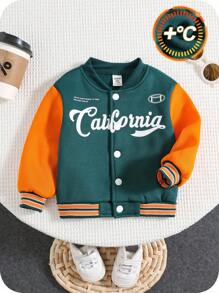 SHEIN Áo khoác bóng chày lót lông cừu ấm áp, kiểu dáng thường ngày cho bé trai/bé gái, màu cam/xanh lá cây, chất liệu dày dặn, có khóa kéo, thích hợp cho mùa thu/đông. - Nhiều màu - Xem 10