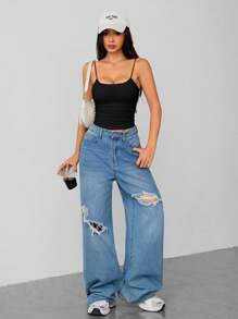 SHEIN PETITE 女士白色紧身圆领透气基本款吊带背心 女士黑色吊带背心 无胸罩背心