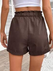 EMERY ROSE Women's Solid Color Elastic Waist Drawstring Casual Shorts With Pockets, Versatile - Coffee Brown - View 2