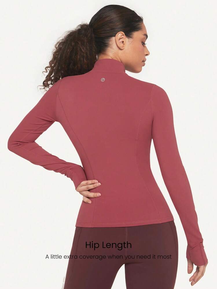FeatherFit™ Slim-It Streamline Performance Secure Pockets Zip Up Long Sleeve Jacket Low Impact Yoga Pilates Daily Spring Summer