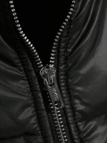 SHEIN Teen Boys' Casual Padded Puffer Hooded Zip-Up Jacket, All-Match Versatile Winter Coat, Quilted Design, Suitable For Commuting, School, Daily Casual, Travel, Outdoor, Party, Sports, Fall Autumn And Winter Coat - Black - View 5