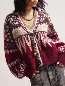 Bohemela Áo khoác len dệt kim khối màu đỏ Angola cổ điển thường ngày BOHO dành cho nữ, Áo khoác len dệt kim tay dài Boho Fair Isle thời trang thu/đông, Phong cách đồng quê miền Tây, Kỳ nghỉ hòa nhạc cho mùa thu/đông, Thích hợp mặc khi đi nghỉ & mặc hàng ngày & trở lại trường, Halloween, Thu - Nhiều màu - Xem 2