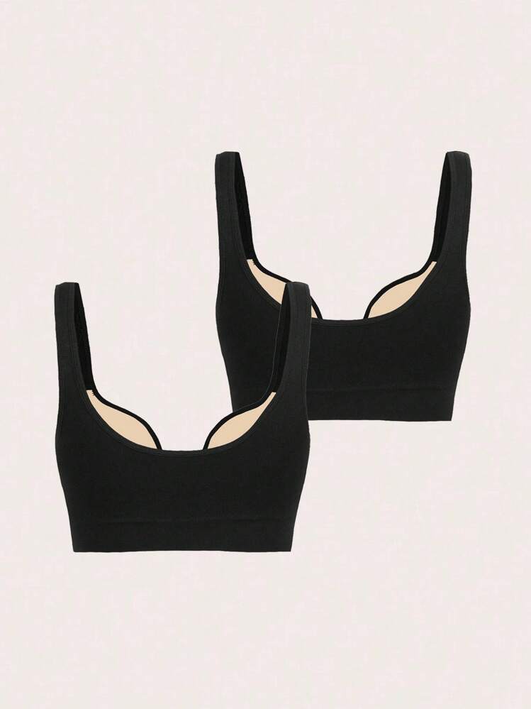 Gameset SHEIN Sport 女士纯色日常健身运动文胸 - 黑色 - 查看 6