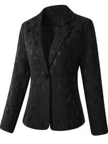 SHEIN Clasi Áo khoác blazer họa tiết hình học thời trang cỡ lớn dành cho người đi làm - màu đen - Xem 3