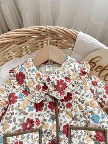 SHEIN Chaqueta casual con forro térmico y estampado floral para bebé niña, adecuada para otoño/invierno - Rosa - Ver 5