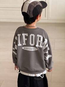 SHEIN 1pc Young Boys Casual College Style Comfortable Fashion Minimalist Loose Fit Practical Versatile Big Letter Graphic Thick Sweatshirt, Suitable For Daily Wear, School, Outings, Sports, Autumn/Winter Winter Autumn Fall