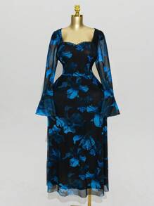 Modelyn Elegantes figurbetontes Partykleid mit langen Ärmeln für Damen in Große Größen