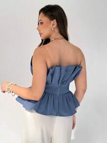 Auralis Damen Große Größen Trägerloses Shirt, Herbstmode für Damen, Blaue Oberteil Tops Y2K Süße Tops für Damen Off-Shoulder Top