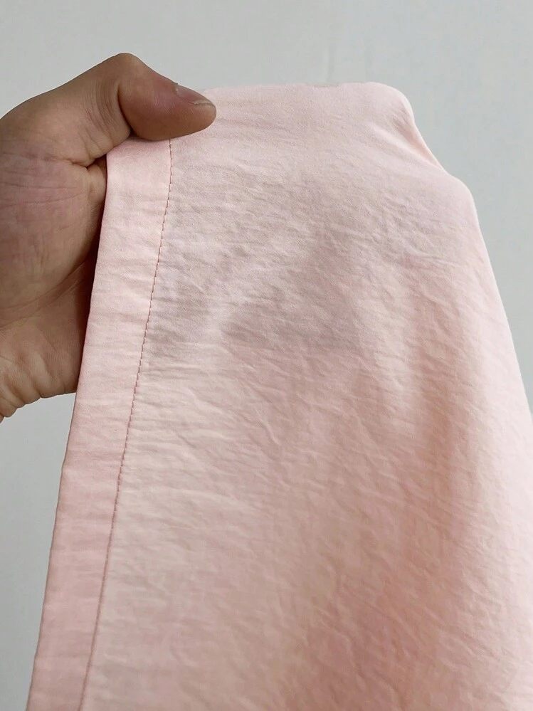 Maweii Set de 2 piezas de manga abullonada con lazo casual para tallas grandes - Rosa Pálido - Añade 7