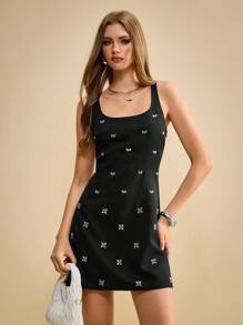 Muvela Women's Rhinestone Embellished Camisole Mini Dress, Exquisite Craftsmanship, Luxurious & Elegant High-End Style, Suitable For Valentine's Day, Night Dates, Afternoon Tea, Sisters Gathering, Birthday Party