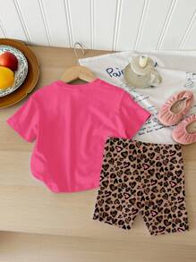 SHEIN Happikins 2pcs/Set Young Girl Casual Simple Short Sleeve Top And Shorts Set, Suitable For Summer - Multicolor - View 3