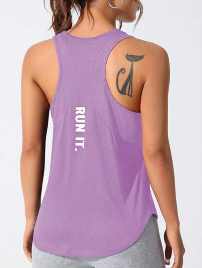 CourtClass Camiseta deportiva de mujer sin mangas de cuello redondo con estampado de letras, para uso casual, fitness, running y ciclismo