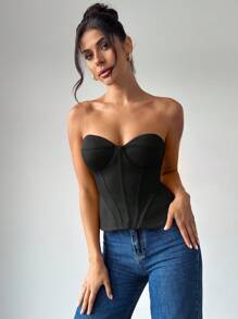 Firerie 女士优雅文胸罩杯细节鱼骨衬里抹胸上衣 - 黑色 - 查看 5