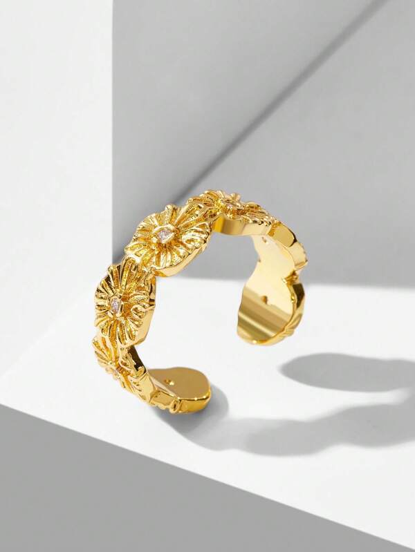 MOTF PREMIUM 18K镀金花形开口戒指