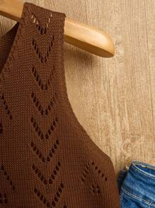 Franclia 女式纯色简约无袖针织上衣，日常穿着 - 棕色 - 查看 4