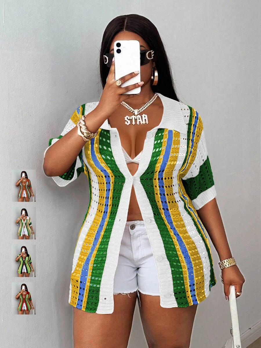 Maweii Plus Women's Knitted Cardigan, Half-Sleeve Sexy Party Vacation Spring And Summer Style Festival Rave Cardigan